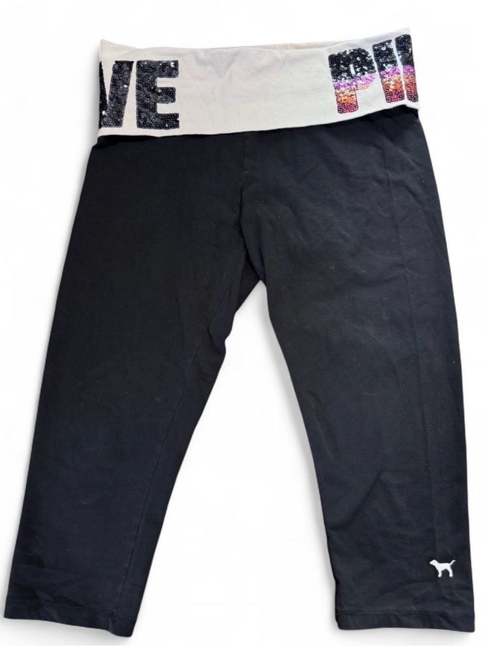 Victoria's Secret PINK Black and White Fold Over Waistband Yoga Capri
